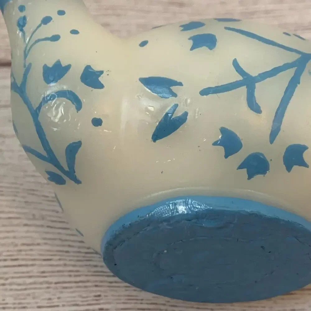 Teapot Shaped Candle White with Blue Floral Design Unlit 2 1/2
